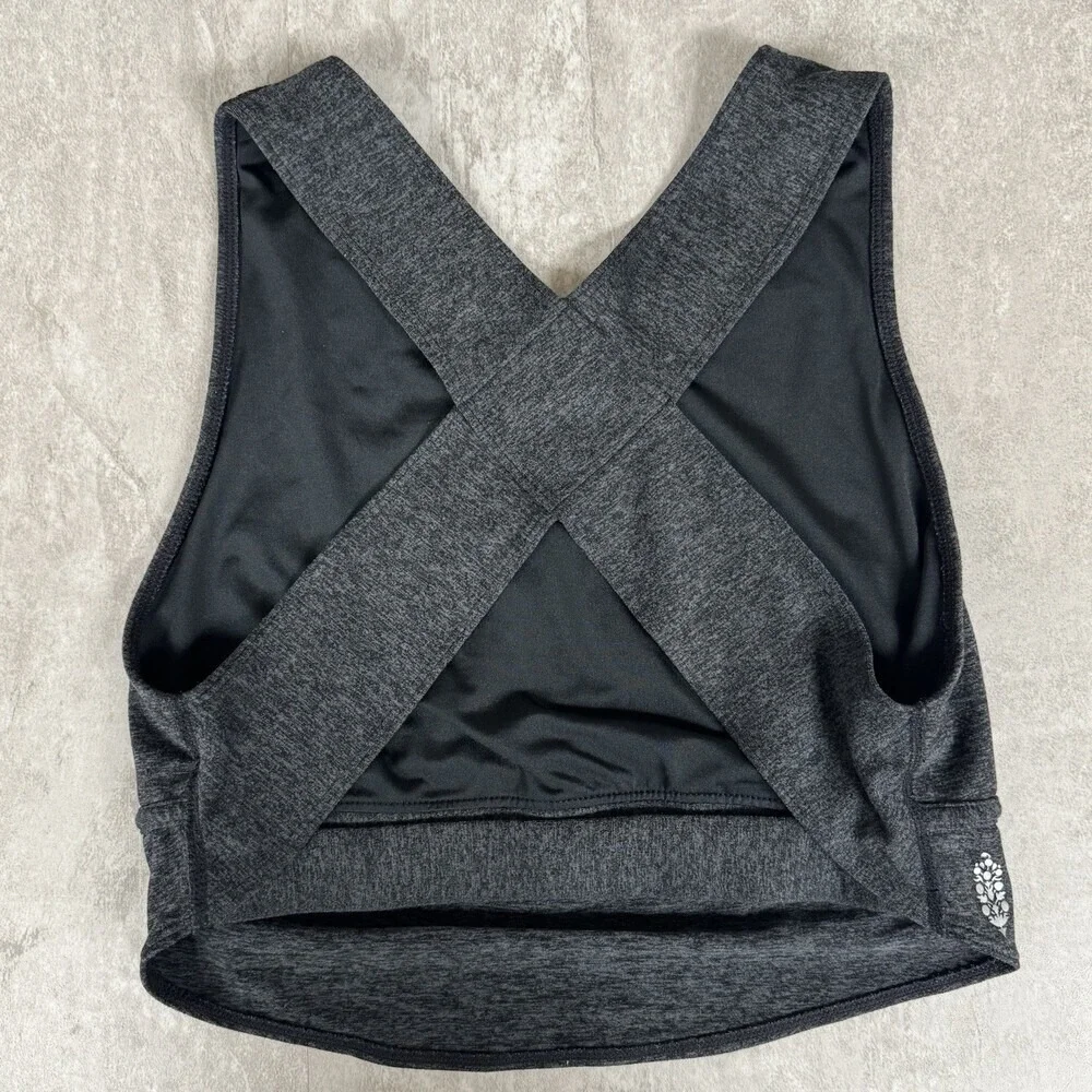 Free People Movement In Your Corner Sports Bra Criss-Cross Back Charcoal Logo S